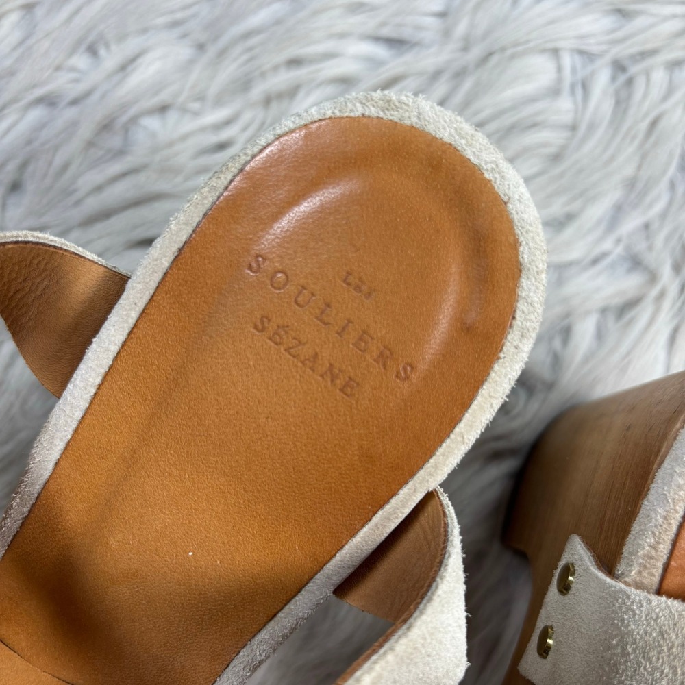 Sezane Women's 39 US 8 Ivory Khaki Suede Strappy Isabelle Clog Sandals Scandi - Picture 4 of 8
